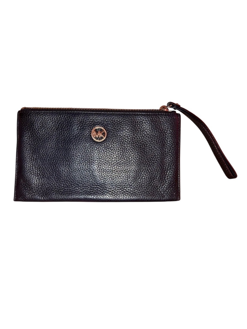 Michael Kors Black Pebbled Leather Wristlet Wallet with Logo Accent